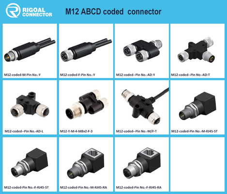 M12 mannelijke / vrouwelijke luchtvaartsocket 3/4/5/6/8/12/17-core pinhole connector met gegoten rubberen kern