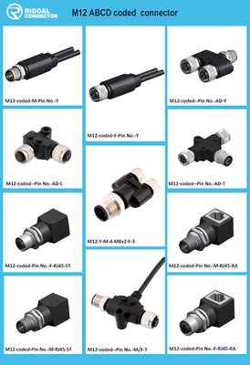 M12 mannelijke / vrouwelijke luchtvaartsocket 3/4/5/6/8/12/17-core pinhole connector met gegoten rubberen kern