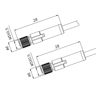 TPU GF IP67 M5 3 Pin Connector Straight To Female vormde 0.5m pvc