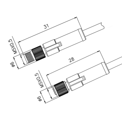 M5 maak 3 Pin Male Female Connector Left/Assemblage van de Rechte hoek de Vormende Kabel waterdicht