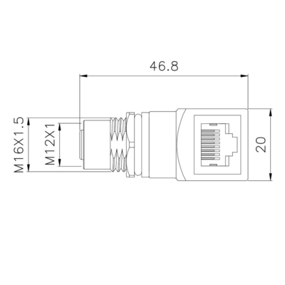 Ip67 maak het Industriële Coderen van Ethernet M12 D aan RJ45-de Mannelijke Schakelaar van de Adapterelleboog waterdicht